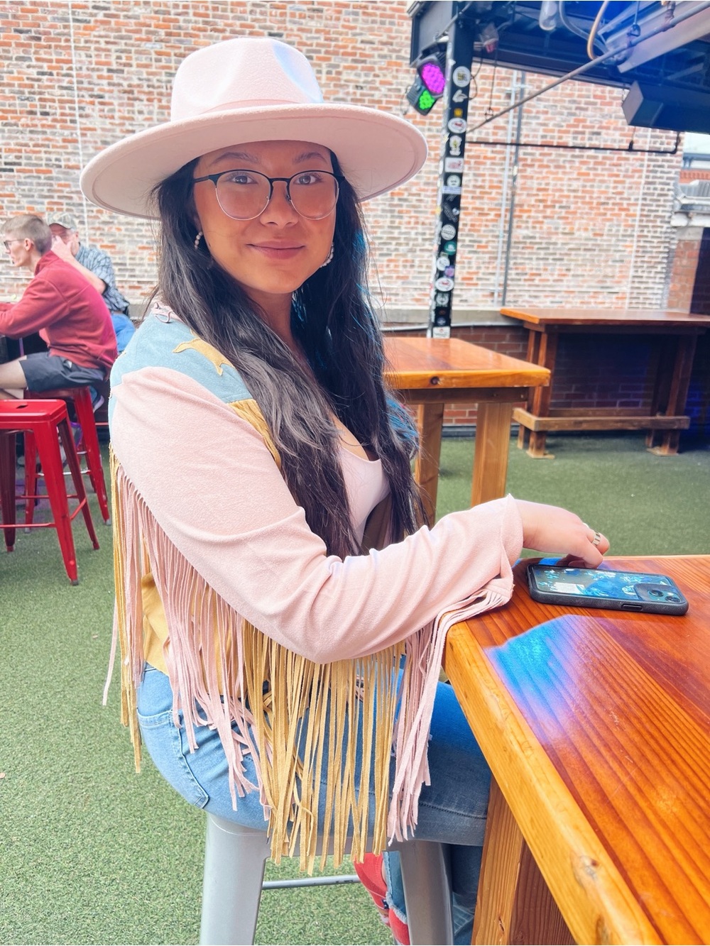Vocal Two-Tone Suede Fringe Jacket in Mustard & Teal - Picture 5 of 5